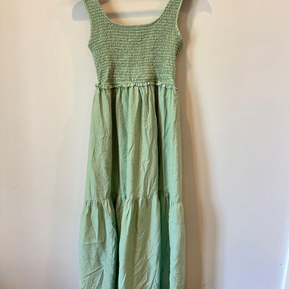 Sleeveless Smocked Bodice Maxi Dress in Mint Green by Allie Rose - Picture 3 of 3